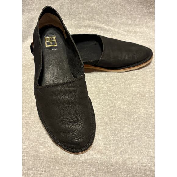 Frye Size 6 Black Leather Flats Slip Ons Loafers Ballet flats Women’s Shoes EUC - Picture 1 of 10